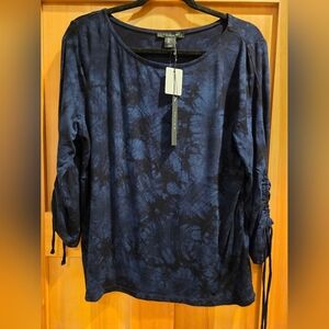 TAHARI Women's Blue Tie-Dye Top Size:L